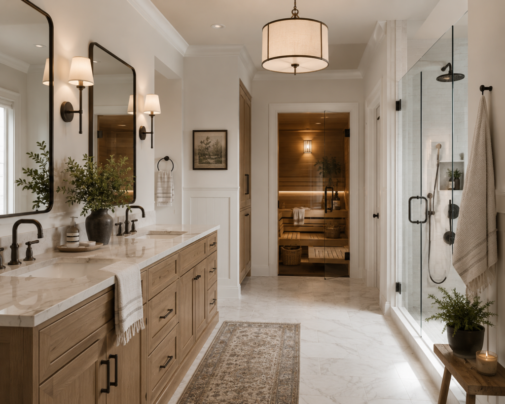 Inspirational Primary Bathroom with Sauna